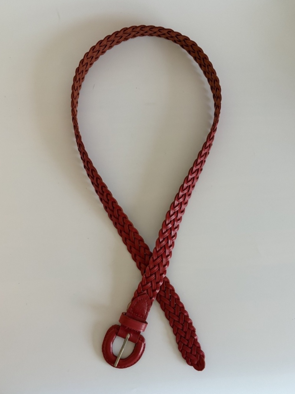 Classic Red Woven Leather Belt Covered Buckle Medium Large 1" Vintage Style